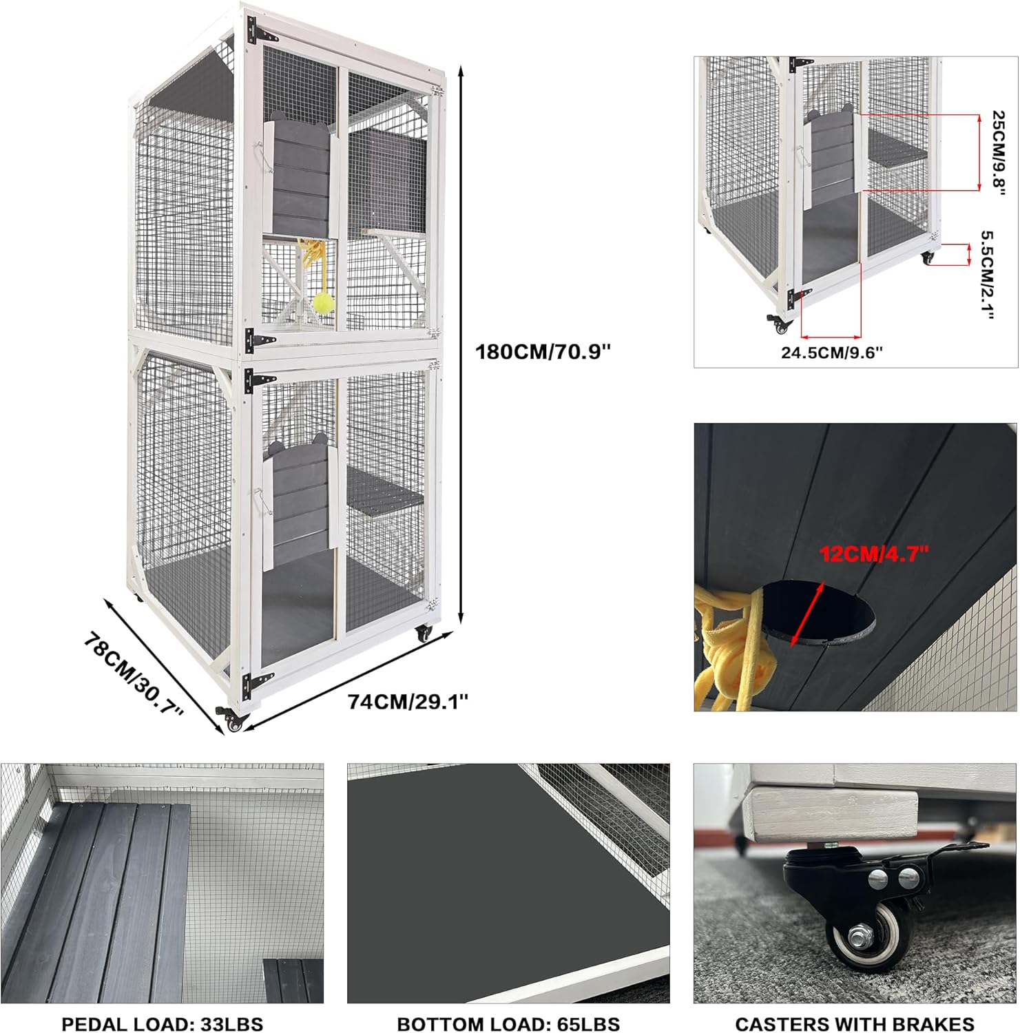 Outdoor Cat Enclosure with Wheels, Waterproof Roof, 3-Tier Cat Cage G5828
