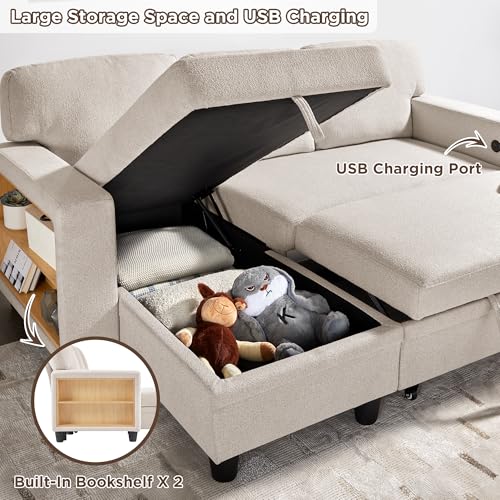 RedLemon 80” L-Shaped Sleeper Sofa Bed with Storage Chaise, Beige B354