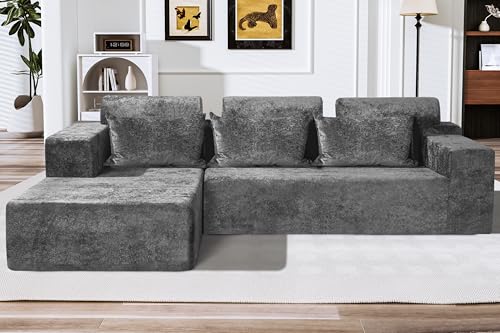 HABUTWAY 105" L-Shape Modular Sectional Sofa, Grey Velvet G848557