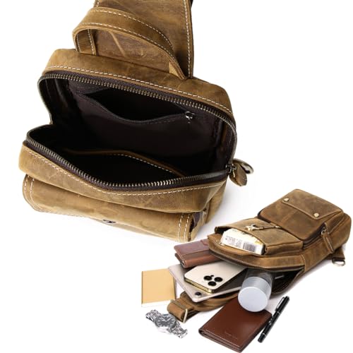 KPYWZER Genuine Leather Sling Backpack Crossbody Shoulder Bag for Men Women S314097