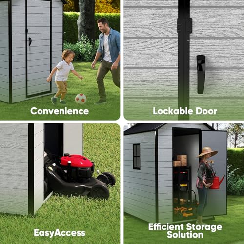 7.3 x 12 FT Resin Outdoor Storage Shed with Floor, Grey S427927