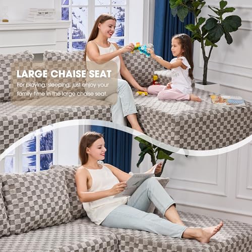 Modular Sectional Sofa L-Shape Couch with Oversized Chaise, Grey Stripe I49459