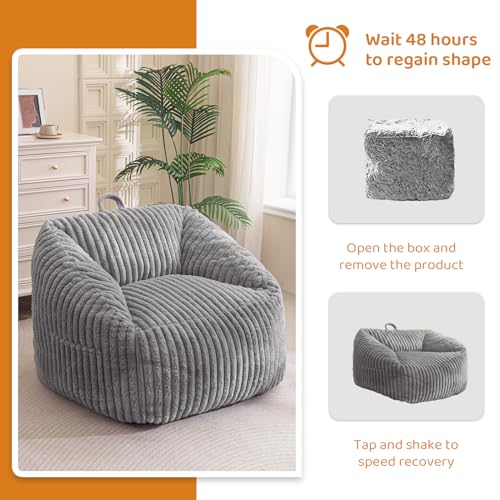 BYBYME Giant Bean Bag Chair for Adults, Floor Sofa, Grey V6052