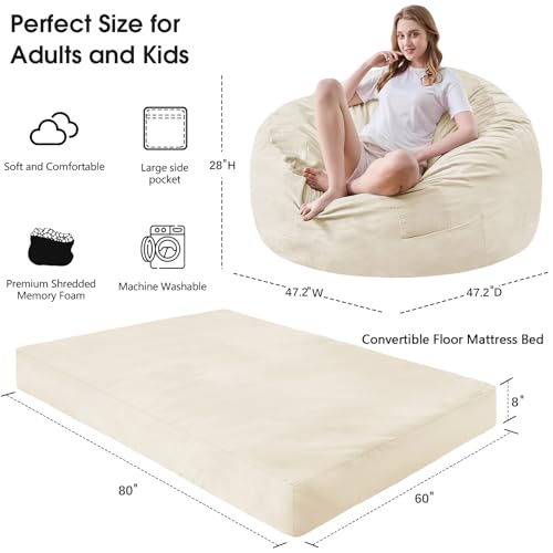 Giant Bean Bag Chair for Adults Convertible Bed with Microfiber Cover Charcoal G62613