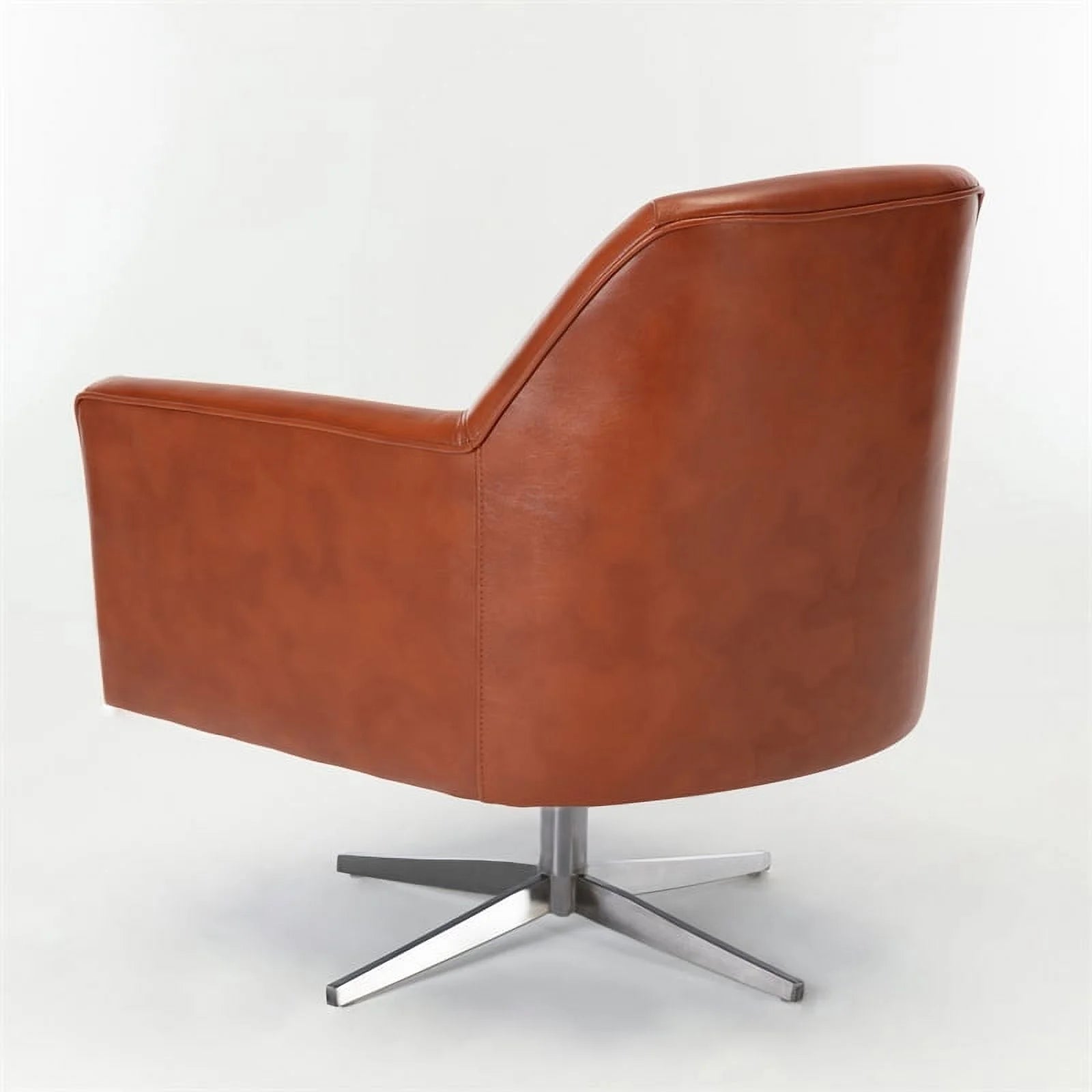 Bowery Hill Mid-Century Faux Leather Swivel Armchair, Caramel Brown R86095