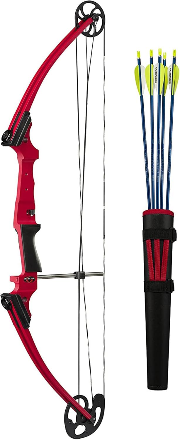 Genesis Archery Compound Bow Kit, Adjustable Draw Length & Weight, Left-Handed, Red O137209
