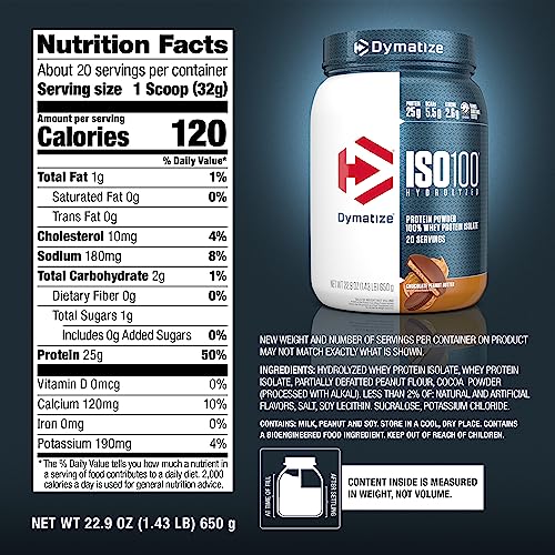 Dymatize ISO100 Whey Protein Powder, Cookies & Cream, 20 Servings E355002