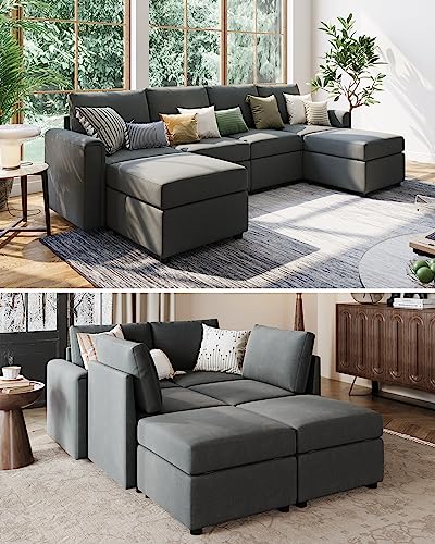 LINSY HOME Modular U Shaped Sectional Sofa with Storage, Blue M8981