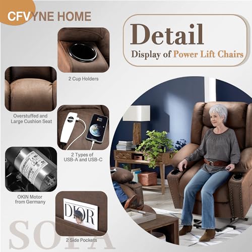 Large Power Lift Chair Recliner for Elderly with Heat and Massage, Dark Brown W500