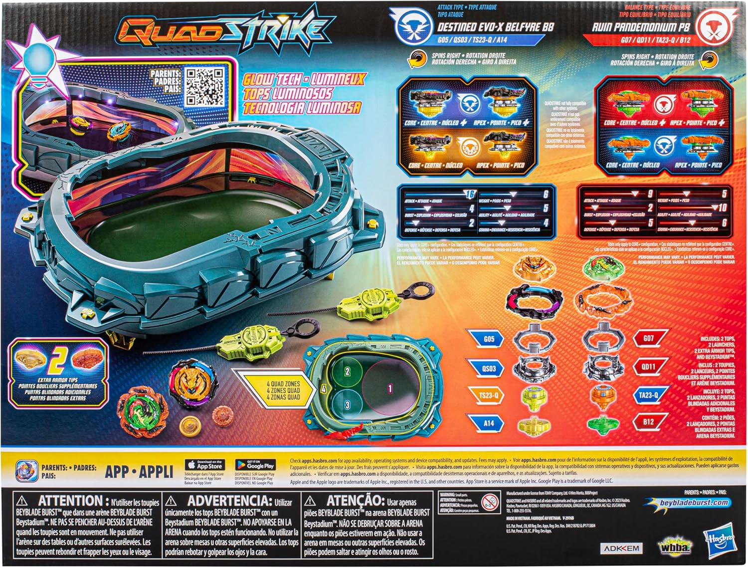 BEYBLADE Burst QuadStrike Light Ignite Battle Set Stadium with 2 Tops and 2 Launchers H83919