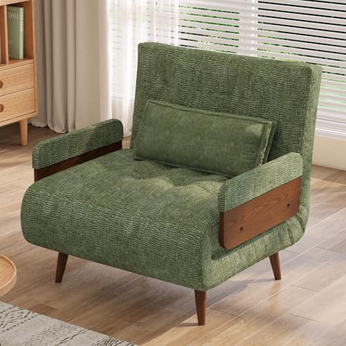 Convertible Chair Bed Sleeper for Adults with Wooden Arms, Linen G638