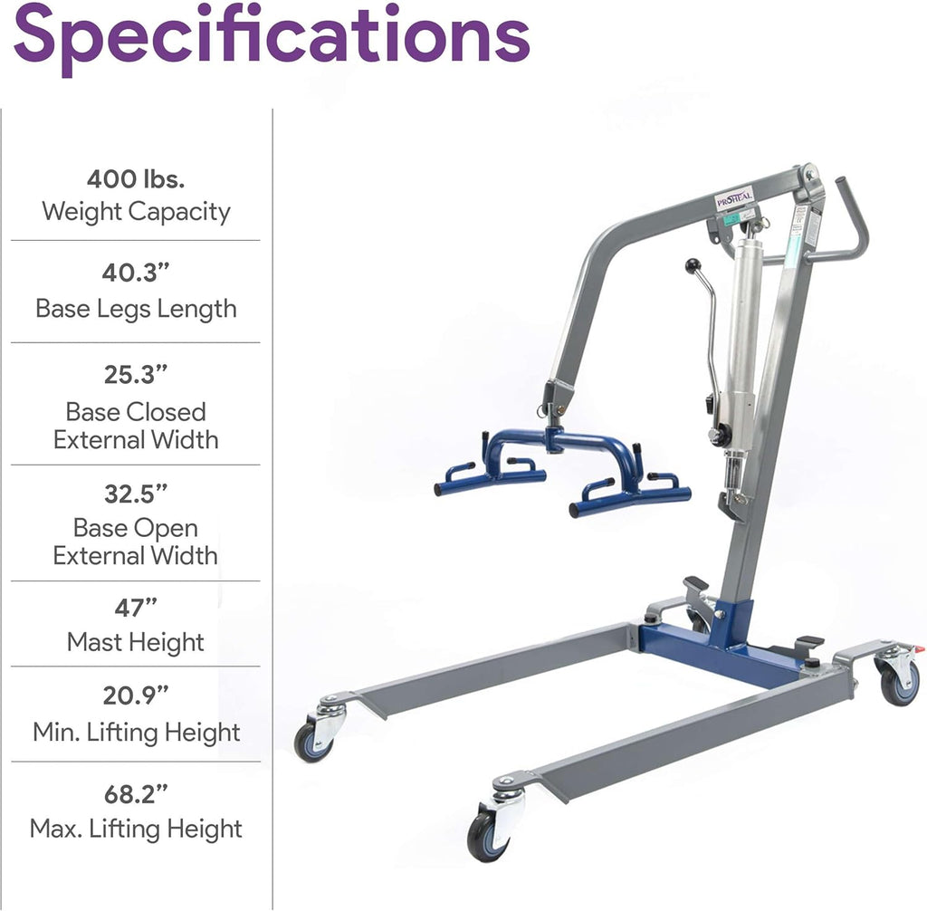 Hydraulic Patient Lift for Home Use, 400 lb Capacity, Manual Full Body Lifter A835