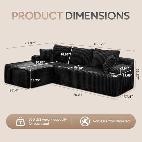Modular Sectional Sofa L-Shape Couch with Oversized Chaise, Grey Stripe I49459