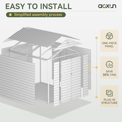 Aoxun 6 x 8 FT Outdoor Storage Shed with Window, Resin, Lockable Doors, Grey N693