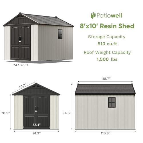 Patiowell 8 x 12 FT Plastic Outdoor Storage Shed with Floor, Window and Lockable Door F41822