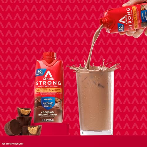 Atkins Strong High Protein Shake, Milk Chocolate, 30g Protein, 12 Count X136