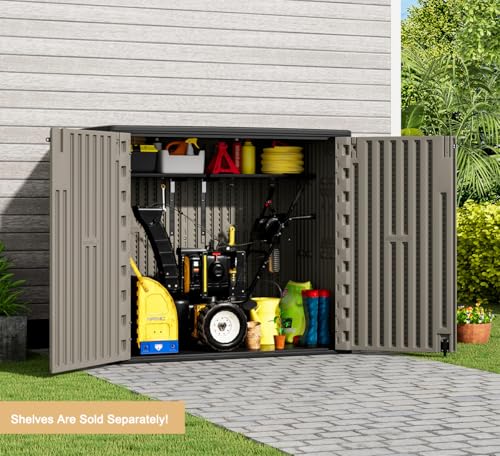 KINYING Outdoor Vertical Storage Shed 57 Cu.ft Waterproof Lockable Brown C842304
