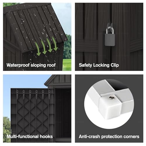 Outdoor Storage Shed with Lock, Waterproof Resin Garden Tool Cabinet G12946