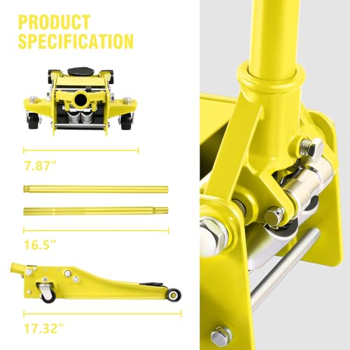 DNA MOTORING Floor Jack 3 Ton Low Profile Heavy Duty Hydraulic Car Jack, Black T11604