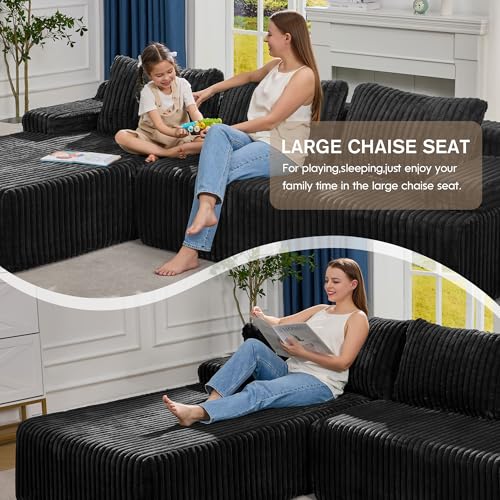 Modular Sectional Sofa L-Shape Couch with Oversized Chaise, Grey Stripe I49459
