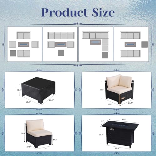 KIGOTY Patio Furniture Set 7 Pieces Outdoor Sectional Sofa with Cushions and Glass Coffee Table B60021