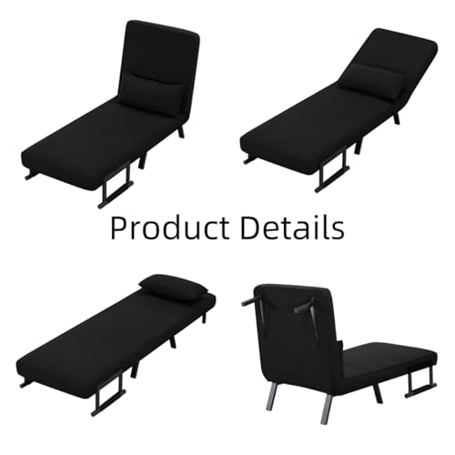 3 in 1 Sleeper Sofa Bed with Side Pocket, Black Convertible Futon Couch W34330