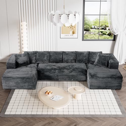 131" Modular Sectional Sofa Cloud Couch, Corduroy Memory Foam Black O10952
