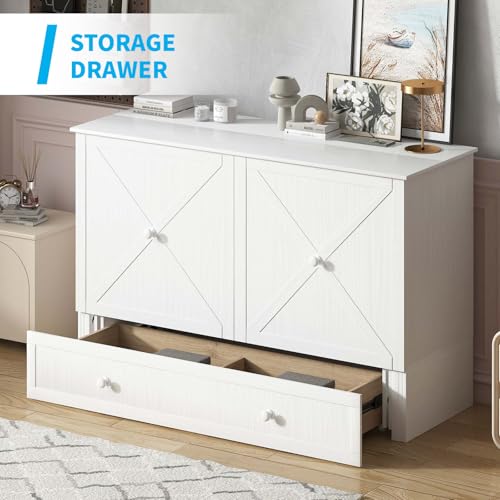 Mjkone Queen Size Murphy Bed with Tri-Folding Mattress and Charging Station N4725