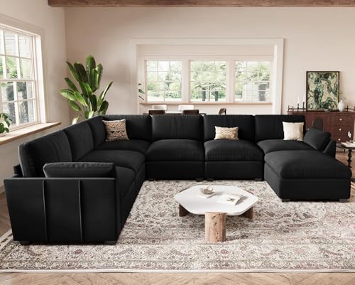 Belffin Extra Large Modular Sectional Sofa, 4-Seater L Shaped Velvet Couch, Black A1471