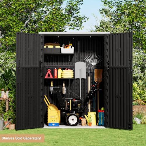 KINYING Outdoor Vertical Storage Shed 57 Cu.ft Waterproof Lockable Brown C842304