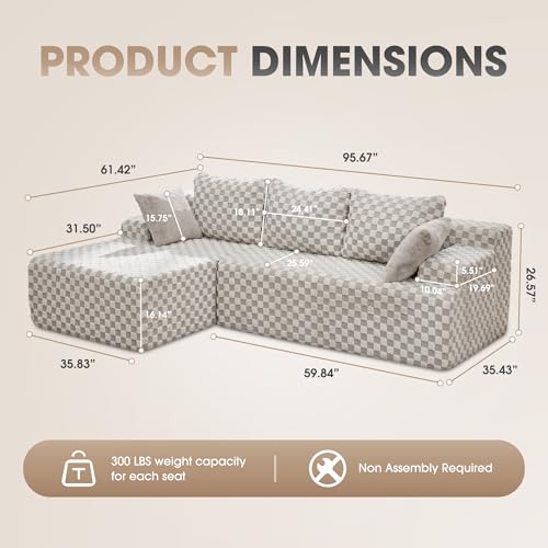 Modular Sectional Sofa L-Shape Couch with Oversized Chaise, Grey Stripe I49459