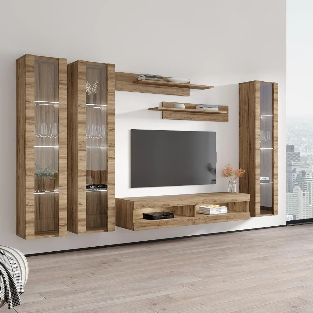 Meble Furniture CD2 34TV Wall Mounted Floating Entertainment Center Oak M562