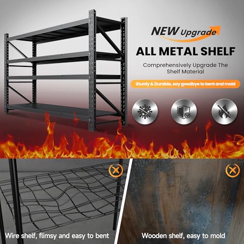 71" W Heavy Duty Steel Garage Shelving, 4-Tier Adjustable Storage Rack, Black C40455