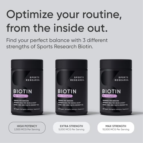 Sports Research Vegan Biotin 10,000mcg with Coconut Oil, 120 Softgels W9216