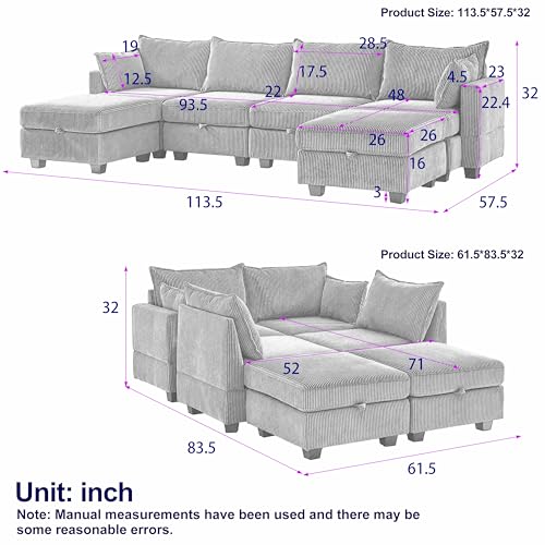 FANYE L/U-Shaped Modular Storage Sectional Sofa with 2 Pillows S72583