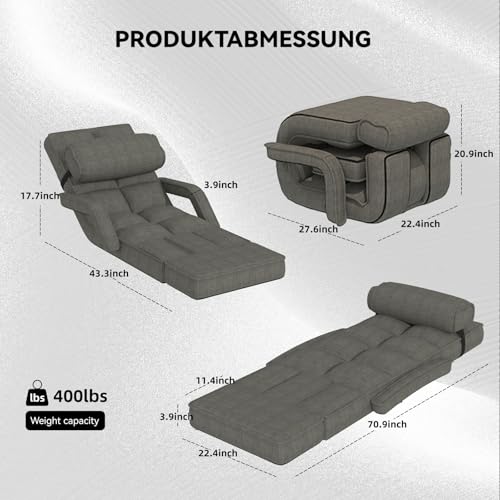 Esright Floor Chair, Padded Folding Gaming Chair with Adjustable Backrest, Dark Grey P960