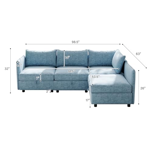 Oversized Modular Sectional Sofa with Movable Ottomans, U-Shaped Chenille J2923