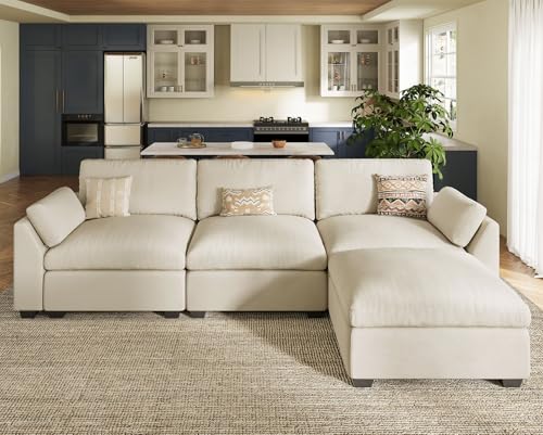 Belffin Extra Large Modular Sectional Sofa, 4-Seater L Shaped Velvet Couch, Black A1471