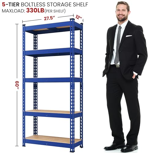 Yaheetech 5-Tier Heavy Duty Garage Shelving Unit, Adjustable Metal Storage Rack, Blue J339478