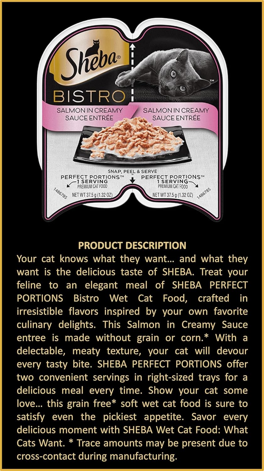 Sheba Perfect Portions Bistro Wet Cat Food Bundle, 8 Trays, Salmon & Chicken Alfredo O6108