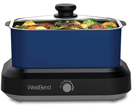 West Bend 87905R Slow Cooker Large Capacity Non-stick Vessel with Variable Temperature Control Includes Travel Lid and Thermal Carrying Case, 5-Quart, Red