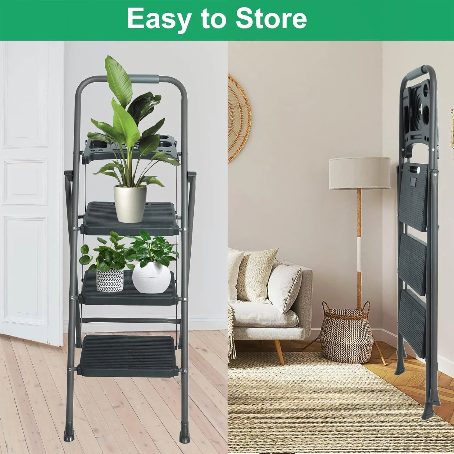 5 Step Ladder with Handrails, Folding Step Stool, 330lbs Capacity for Adults X769191