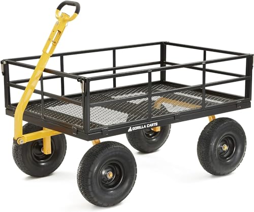 Gorilla Carts 1000 Pound Capacity Heavy Duty Steel Mesh Versatile Utility Wagon Cart with Easy Grip Handle for Outdoor Hauling and Gardening, Gray