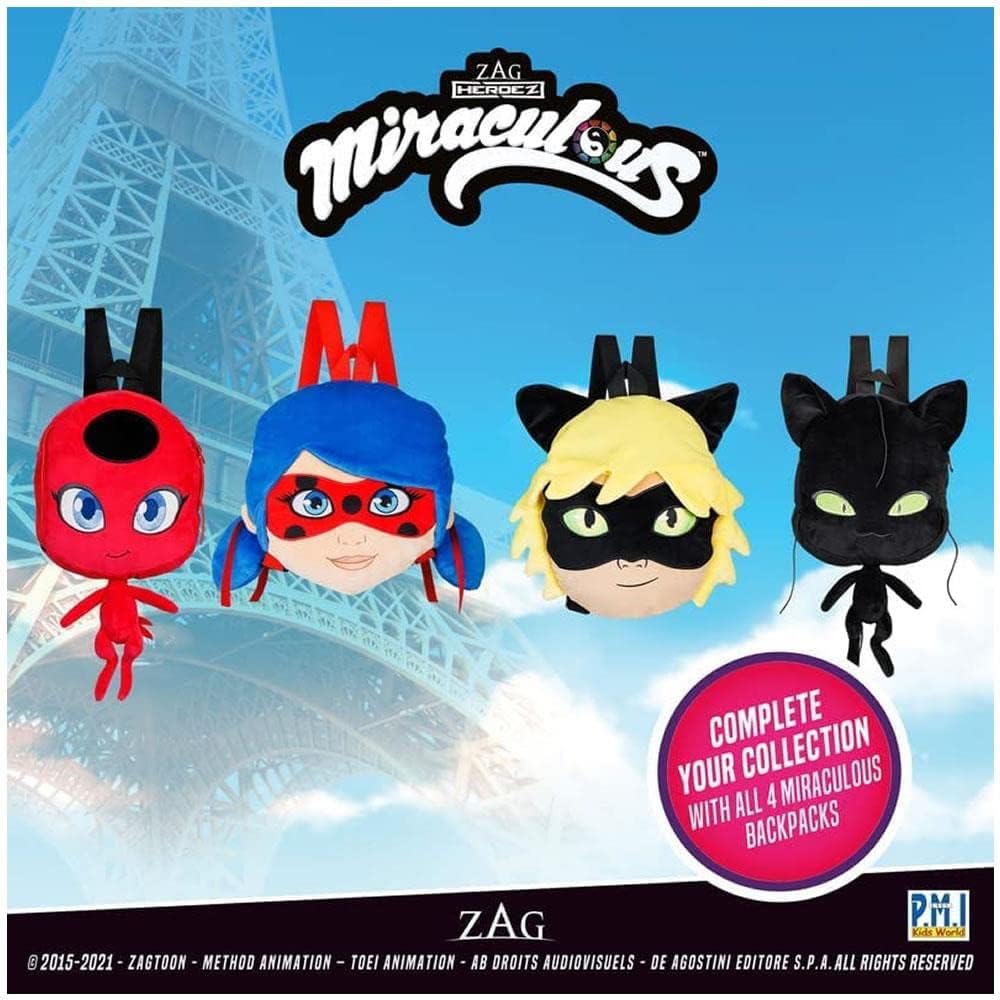 P.M.I. Miraculous Ladybug Plush School Backpack 12-Inch Collectible Cat Noir Q977166