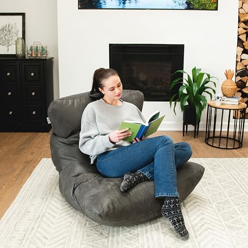 Big Joe Dorm Bean Bag Chair with Drink Holder, Black Smartmax, 3 ft Q1693