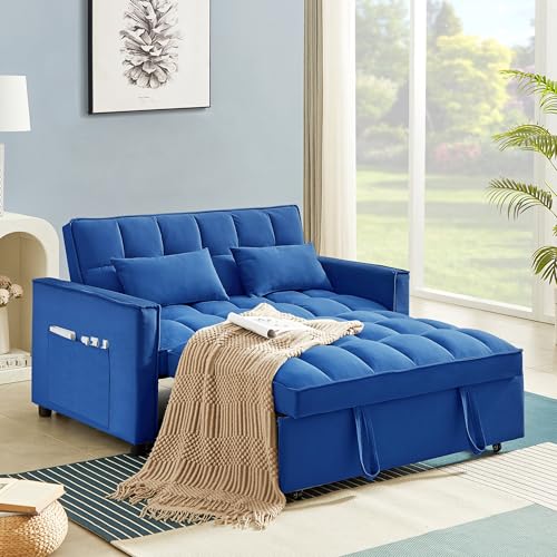 3 in 1 Convertible Sleeper Sofa Bed Futon with Adjustable Backrest, Velvet, Black Q74350
