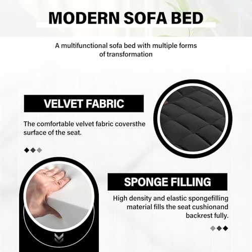 WIIS' IDEA Convertible Sofa Bed 3-in-1 Velvet Sleeper with Adjustable Backrest, Gray L188547