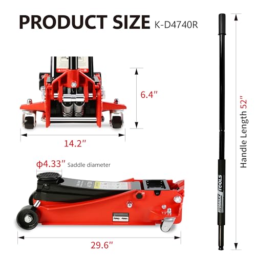 Pvillez Floor Jack, Heavy Duty Hydraulic Low Profile Steel Racing Jack, 2 Ton Capacity Blue H10635
