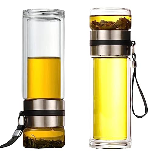 Glass Tea Infuser Bottle Double Wall 15oz with Strainer V82009