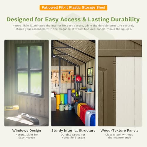 Patiowell 8 x 12 FT Plastic Outdoor Storage Shed with Floor, Window and Lockable Door F41822